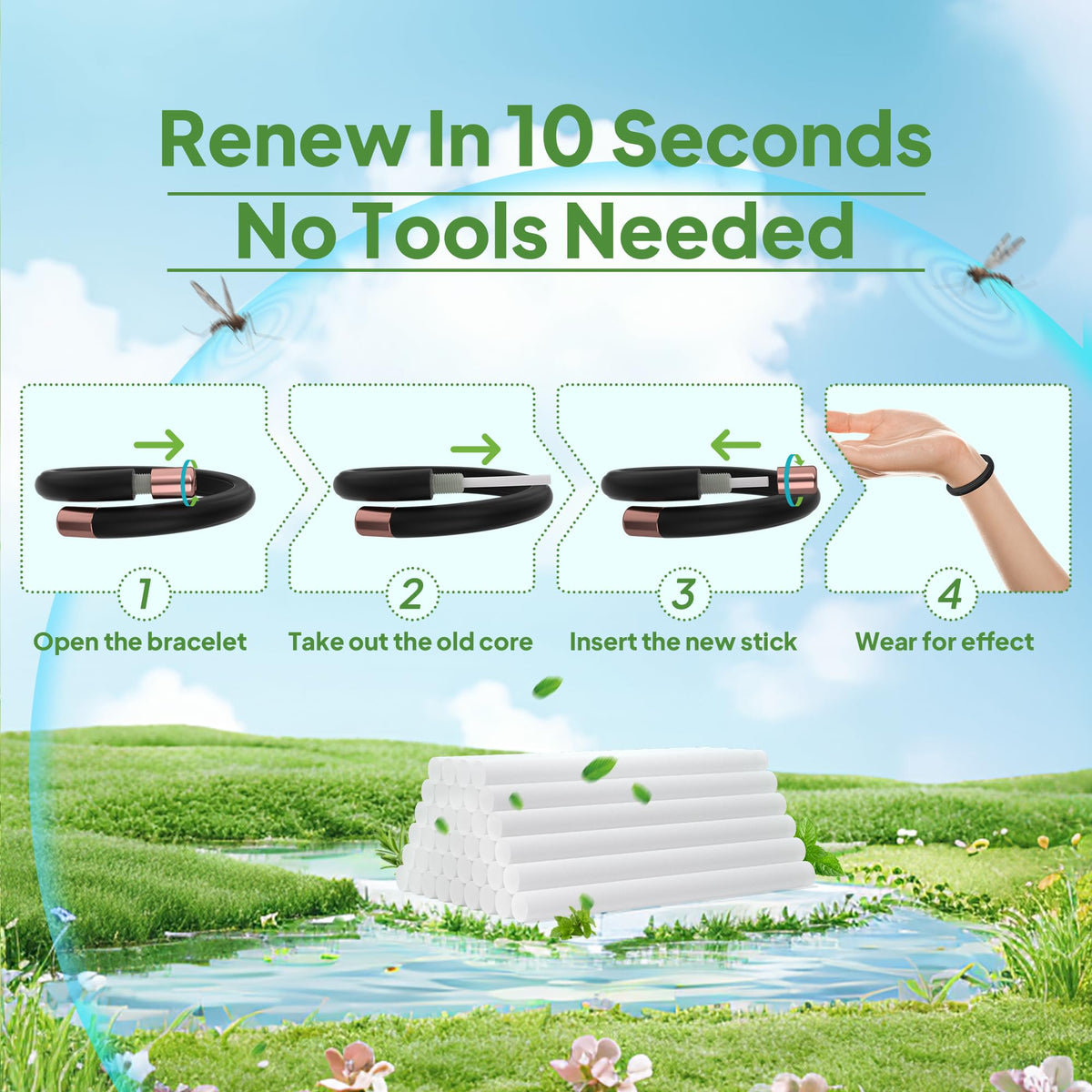 Mosquito Repellent Bracelet Refill Oil Sticks 15 Pack W283123