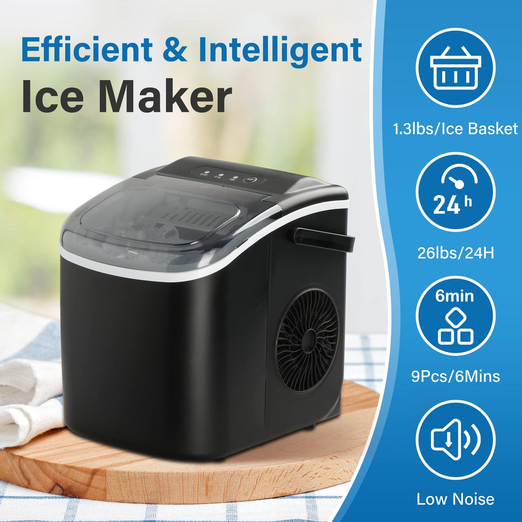 Countertop Ice Maker with Self-Cleaning, Ice Spoon and Basket, Black F841710