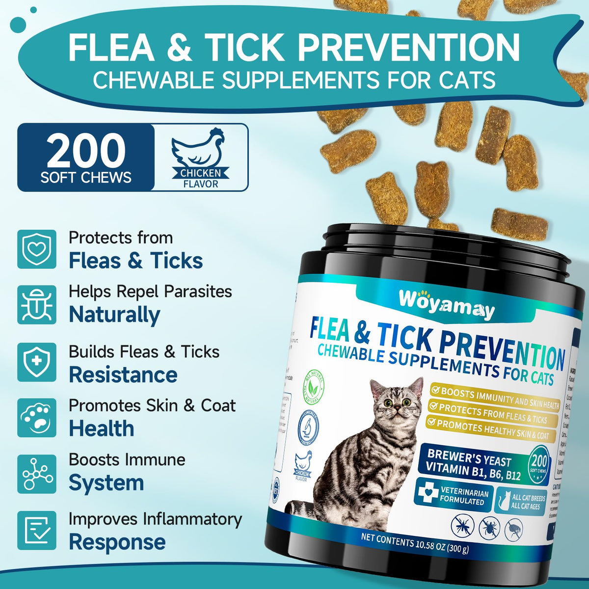 Natural Flea & Tick Prevention Bundle for Cats & Dogs, 200 Chews + Herbal Drops T913528
