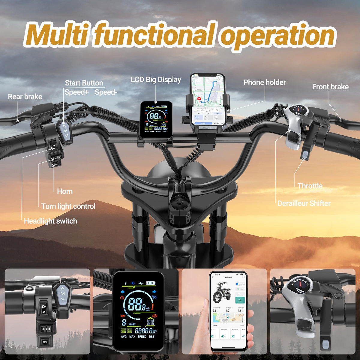 Full Suspension 1500w Motor 31MPH 40-70 Miles 48V 960Wh Removable Battery 20-Inch Fat Tires Electric ebike D10984