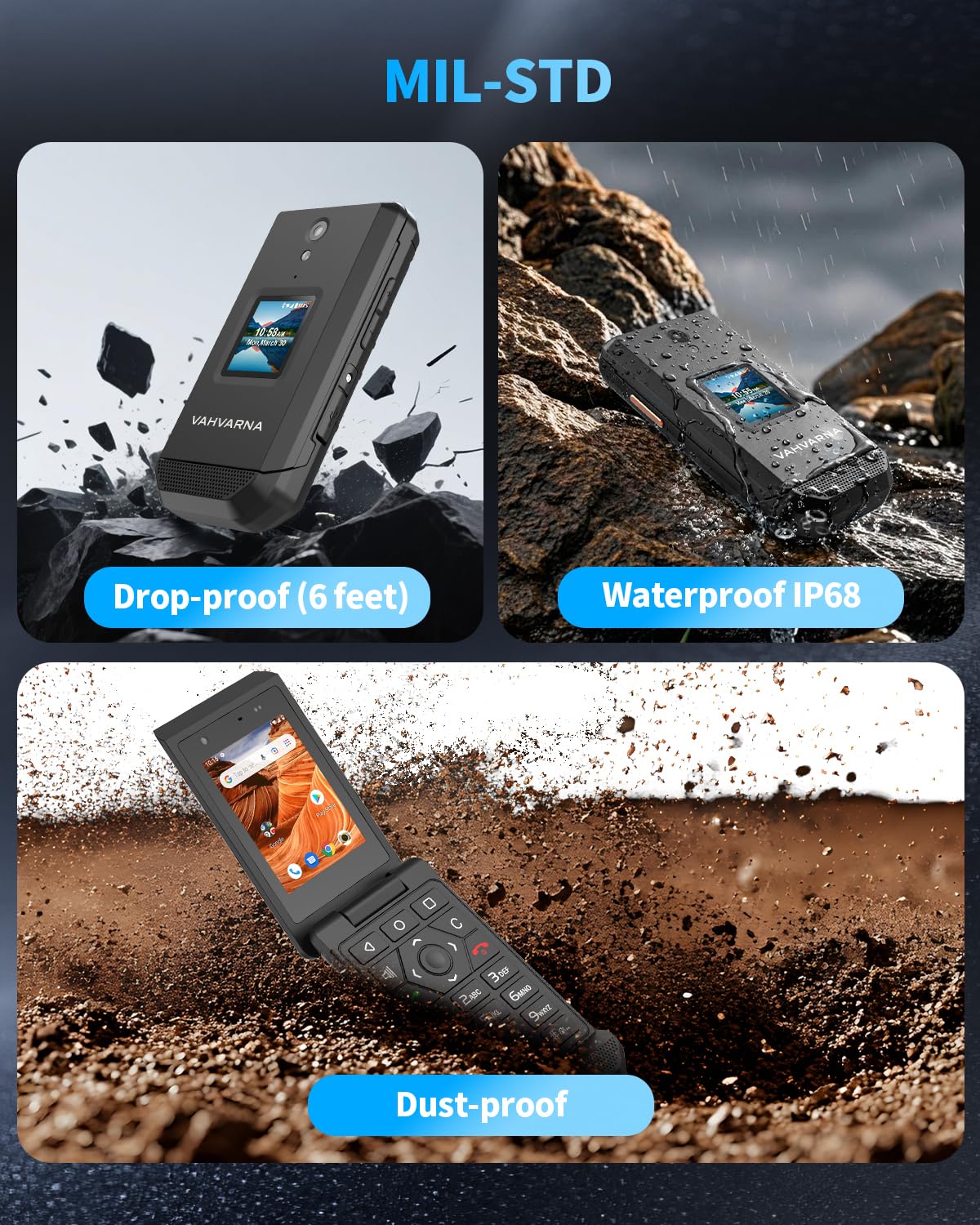 Unlocked 4G LTE Rugged Flip Phone D8598