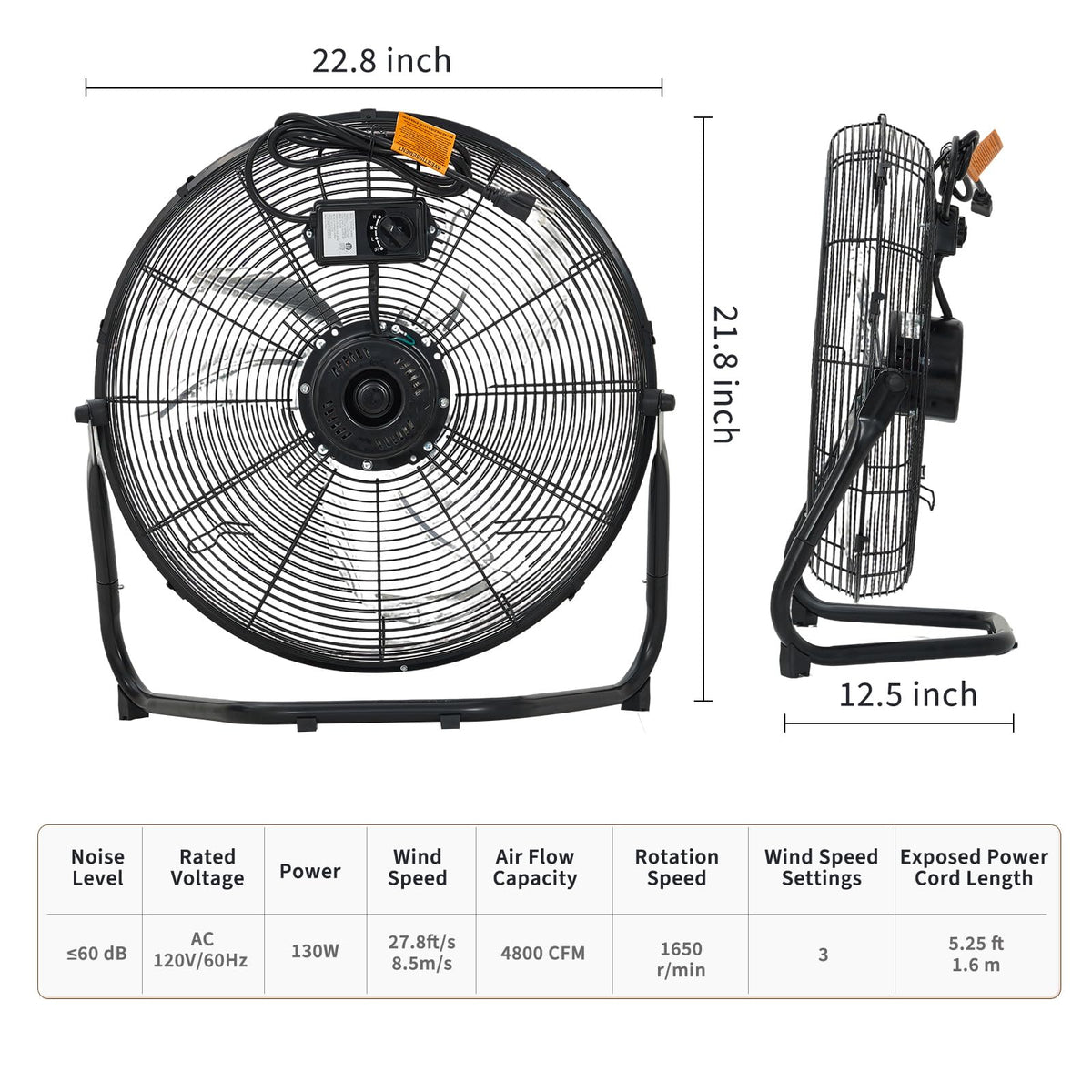 20-Inch 3-Speed Metal Floor Fan E4890