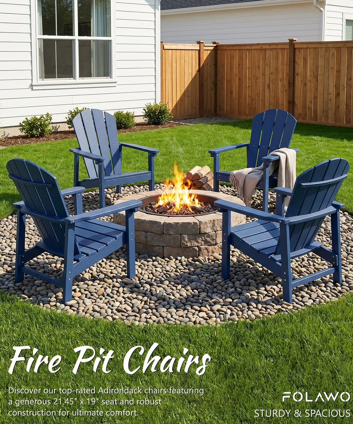 Navy Blue HDPE Adirondack Chair Set of 8 U5144