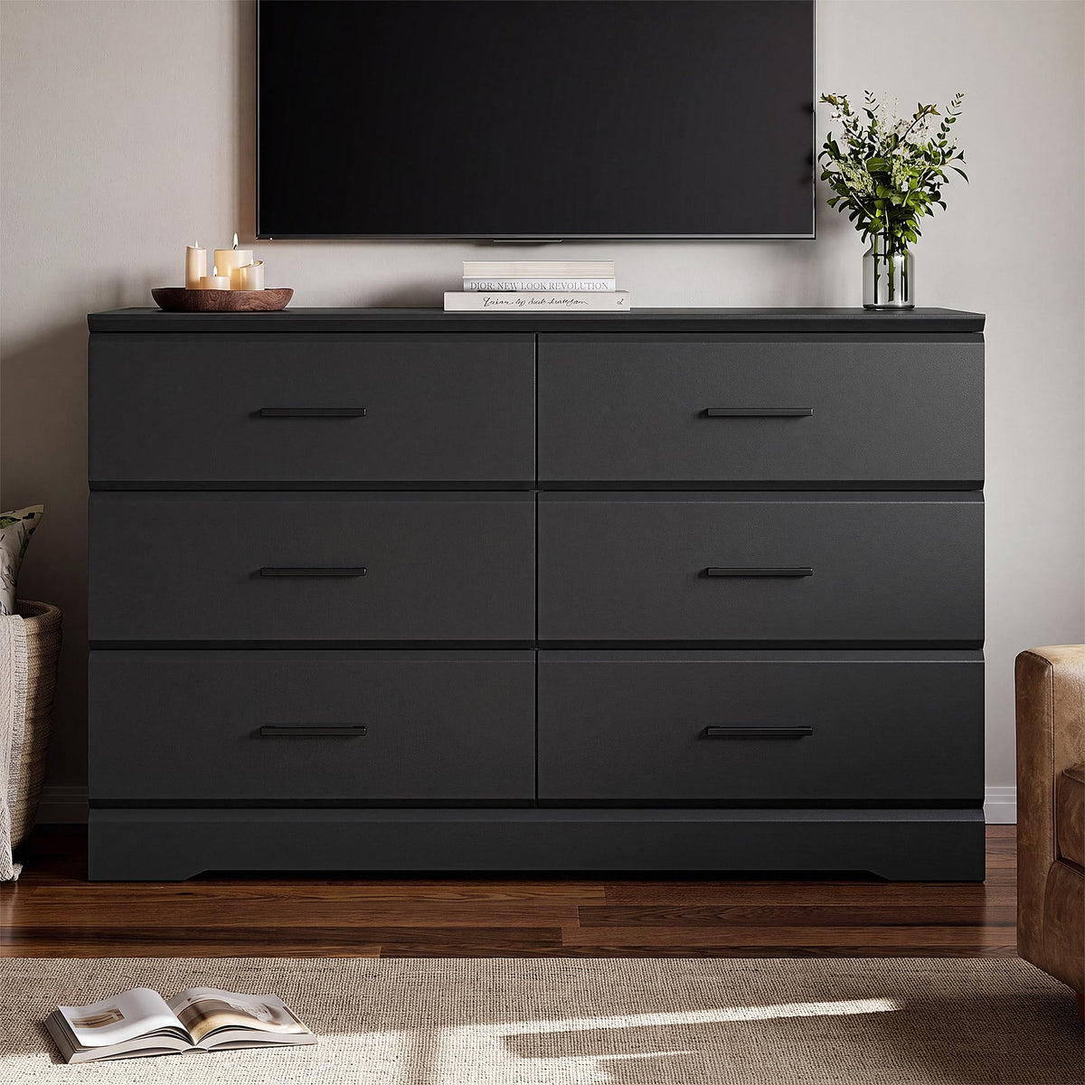 Black 6 Drawer Wood Dresser Y870