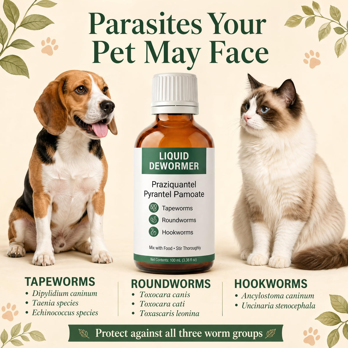 Liquid Dewormer, Praziquantel & Pyrantel Pamoate, 3.38 fl oz A11815