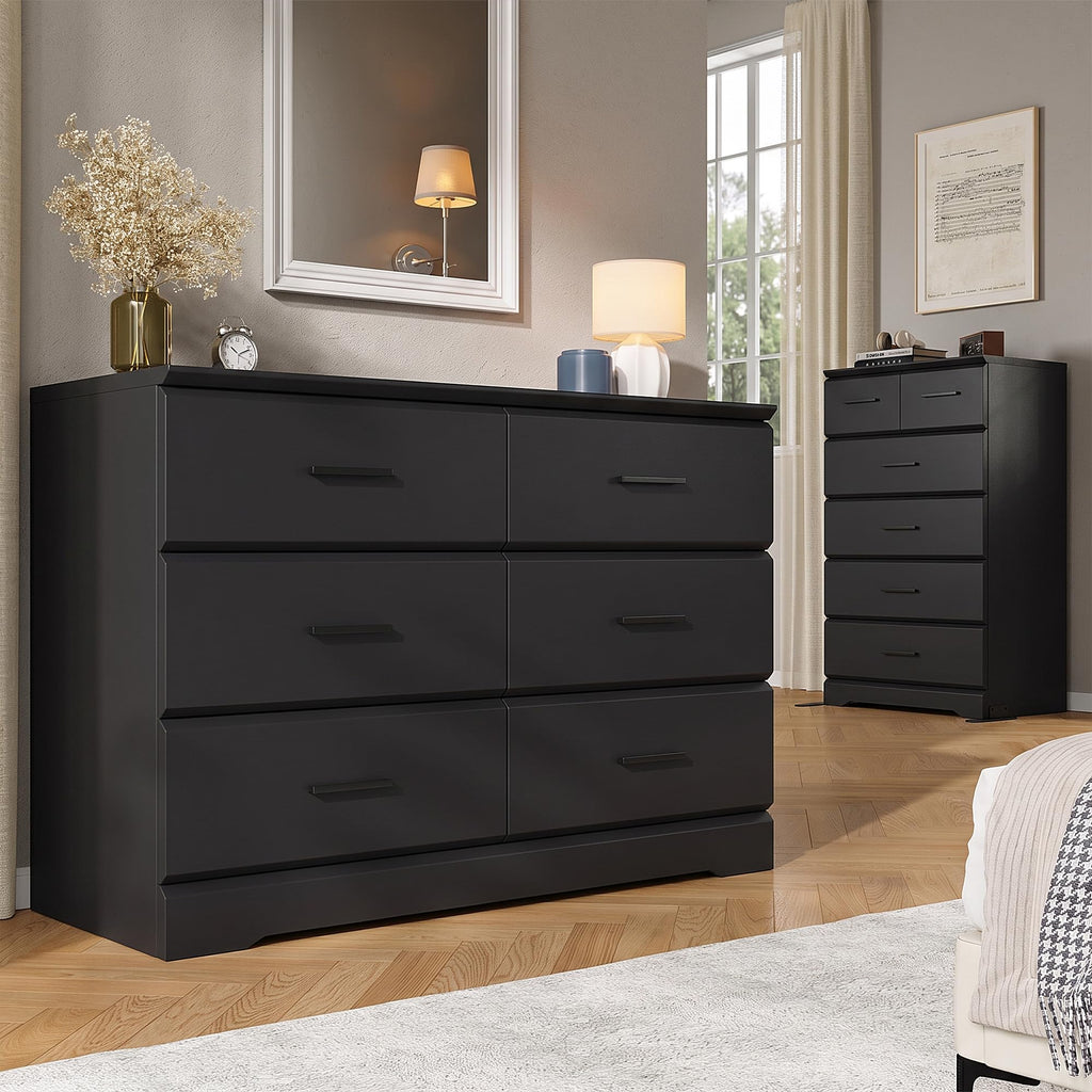 Black 6 Drawer Wood Dresser Y870