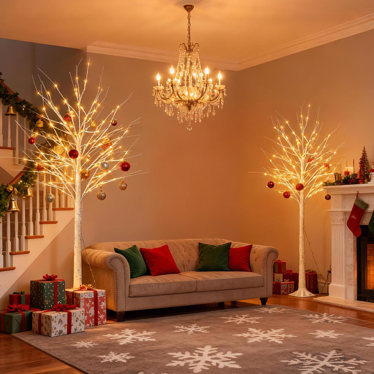 White Birch Tree with Lights, 2PCS Q441974