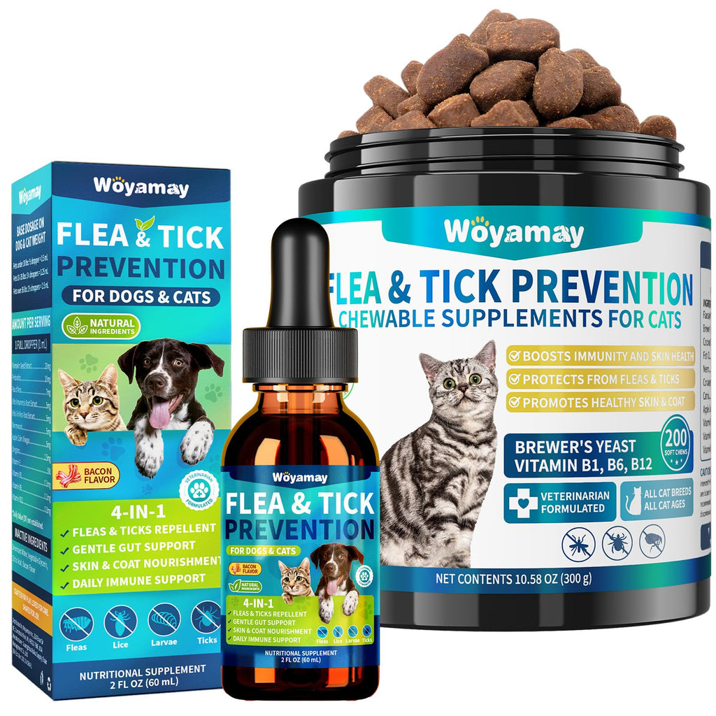 Natural Flea & Tick Prevention Bundle for Cats & Dogs, 200 Chews + Herbal Drops T913528