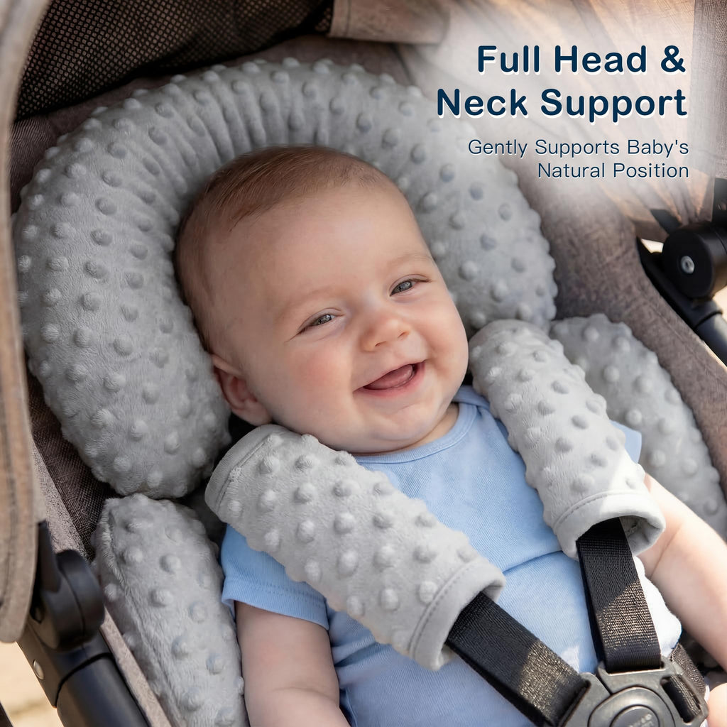 Infant Car Seat Head Neck Body Support, Ultra-Soft Minky Microfiber, 2-in-1 Reversible, Gray L29350