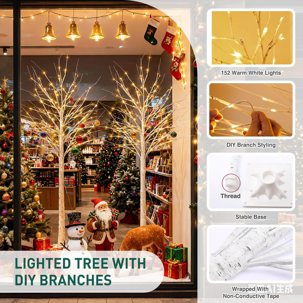 White Birch Tree with Lights, 2PCS Q441974