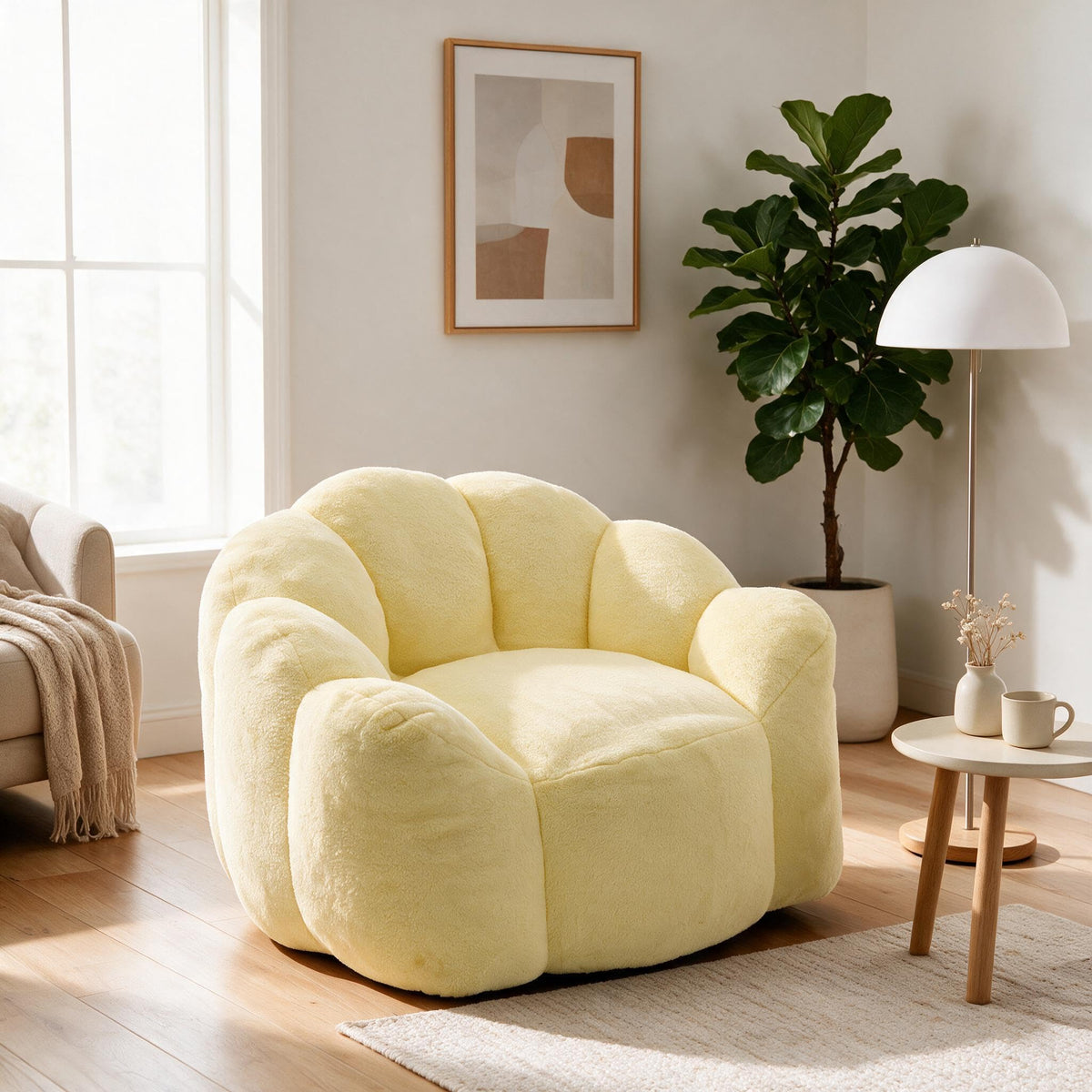 Large Yellow Faux Fur Bean Bag Chair J3047