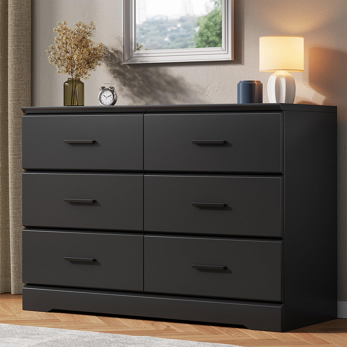 Black 6 Drawer Wood Dresser Y870