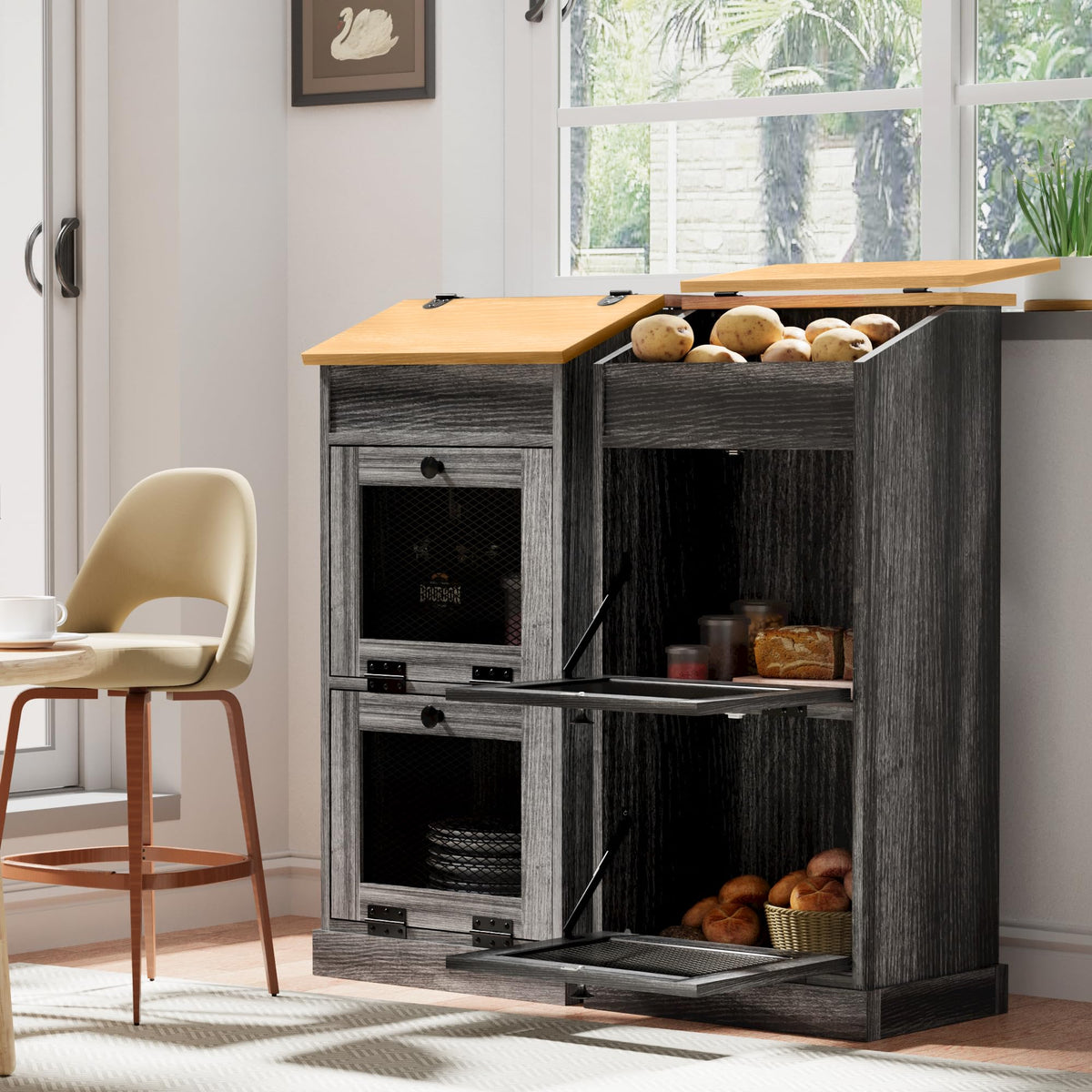 Wooden Potato and Onion Storage Bin with Lid G9057