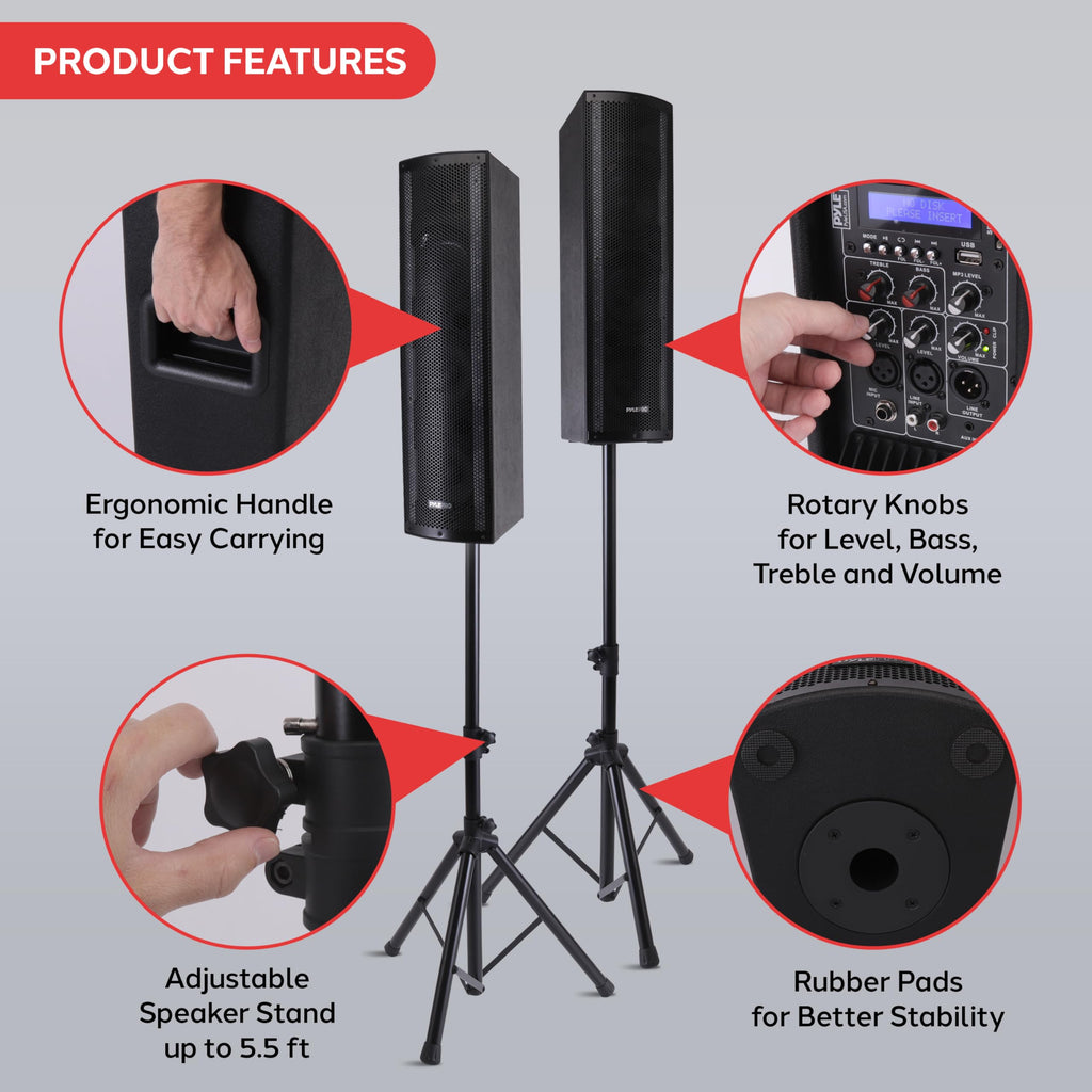 2000W Bluetooth PA Speaker System with LED Lights and Tripod Stands G25133