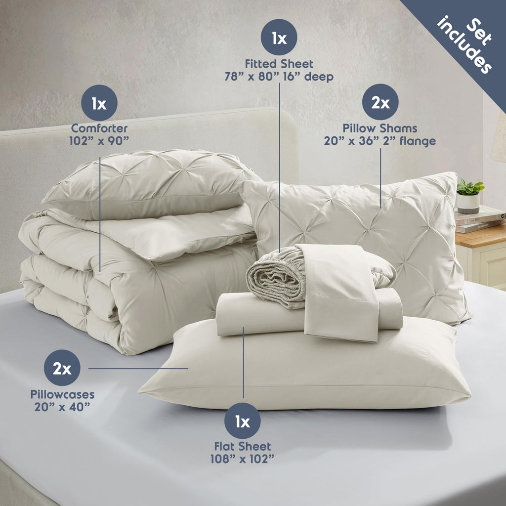 Off White Pinch Pleated 9 Piece King Comforter Set G1802