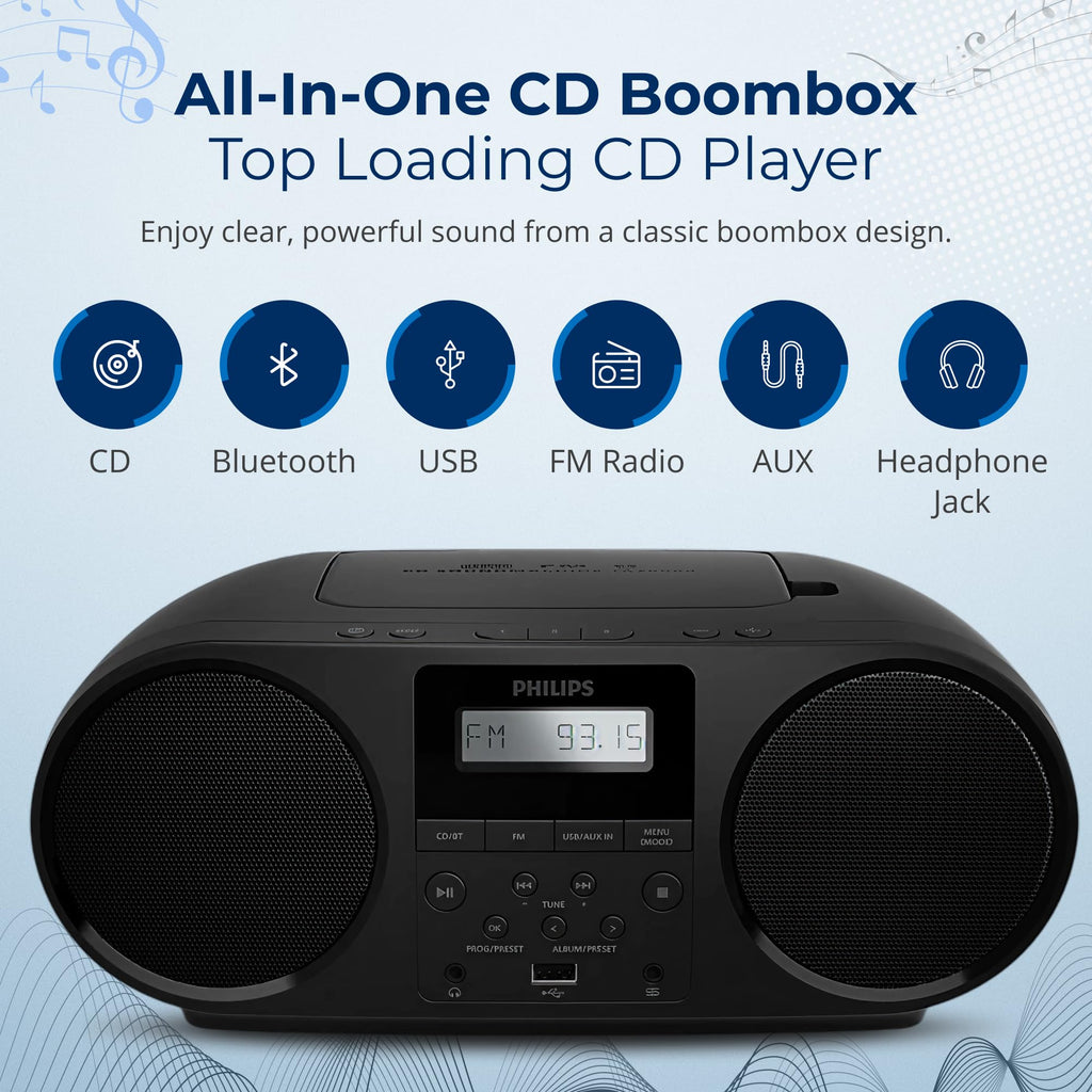 Portable CD Player Boombox with Bluetooth FM Radio USB Aux Input U62910
