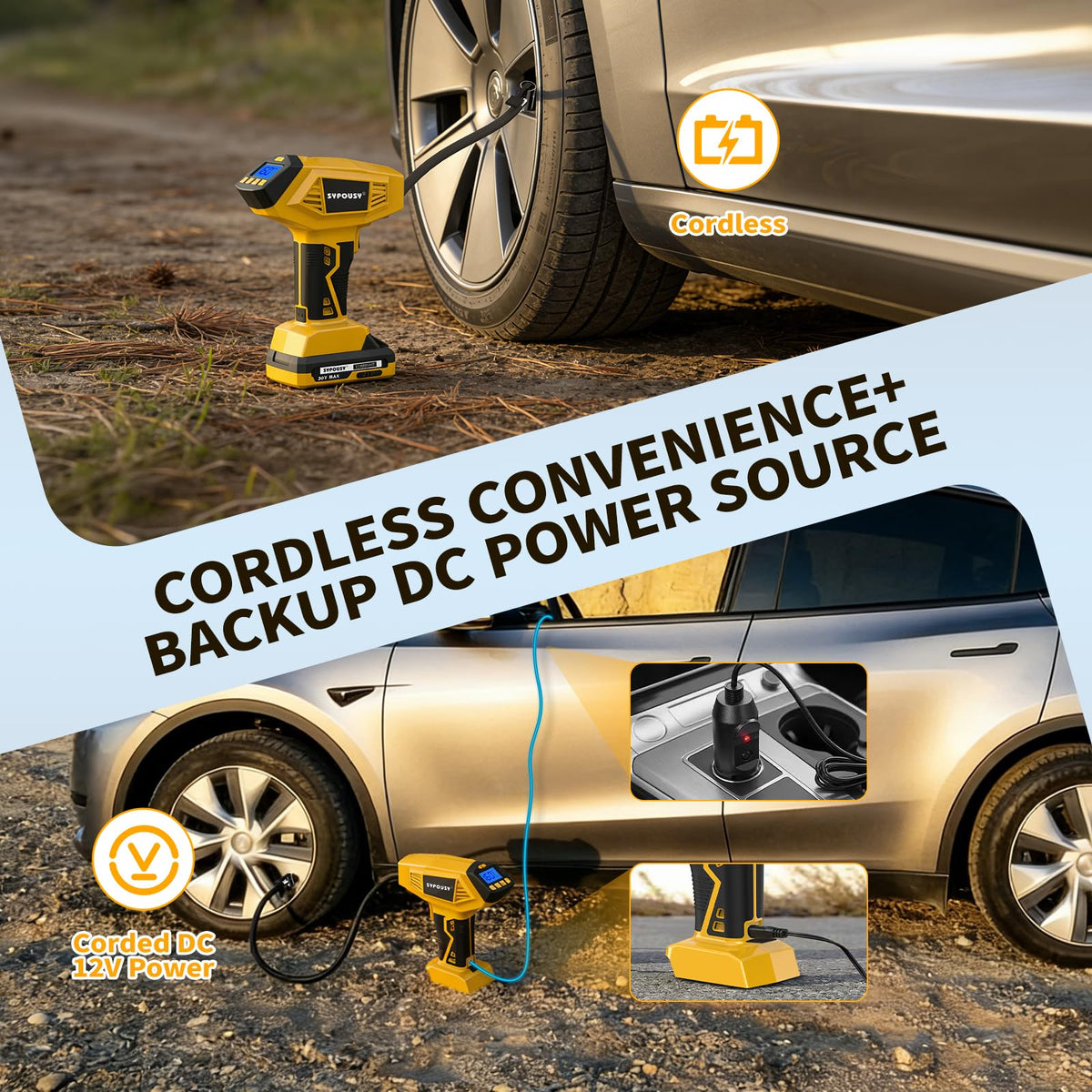 Cordless Tire Inflator Portable Air Compressor 160PSI V1282