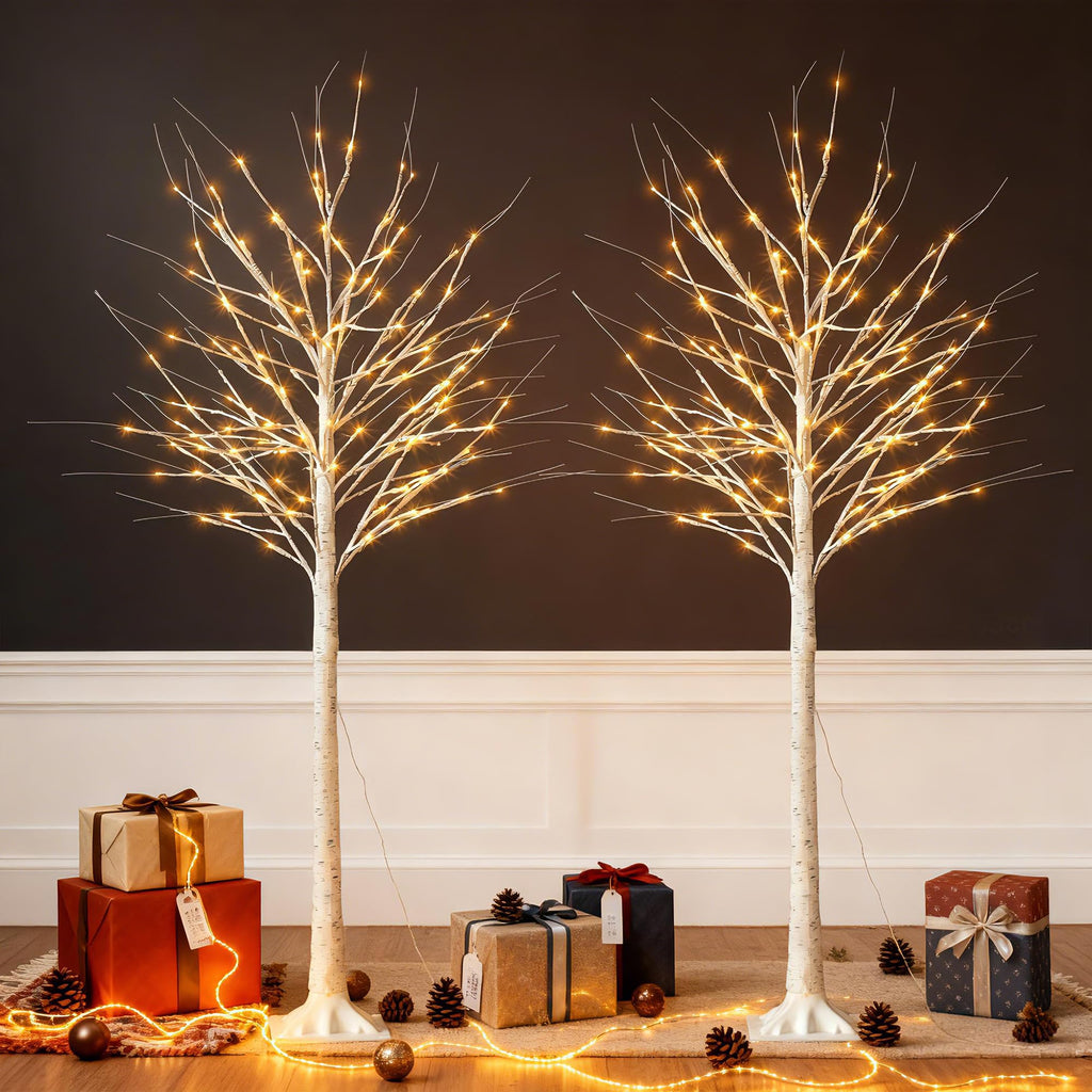 White Birch Tree with Lights, 2PCS Q441974