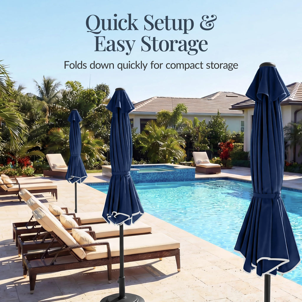 9ft Navy Patio Market Umbrella with Crank & Tilt W300