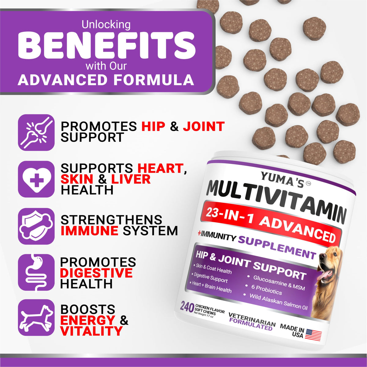 Dog Multivitamin with Glucosamine, 240 Treats N4785