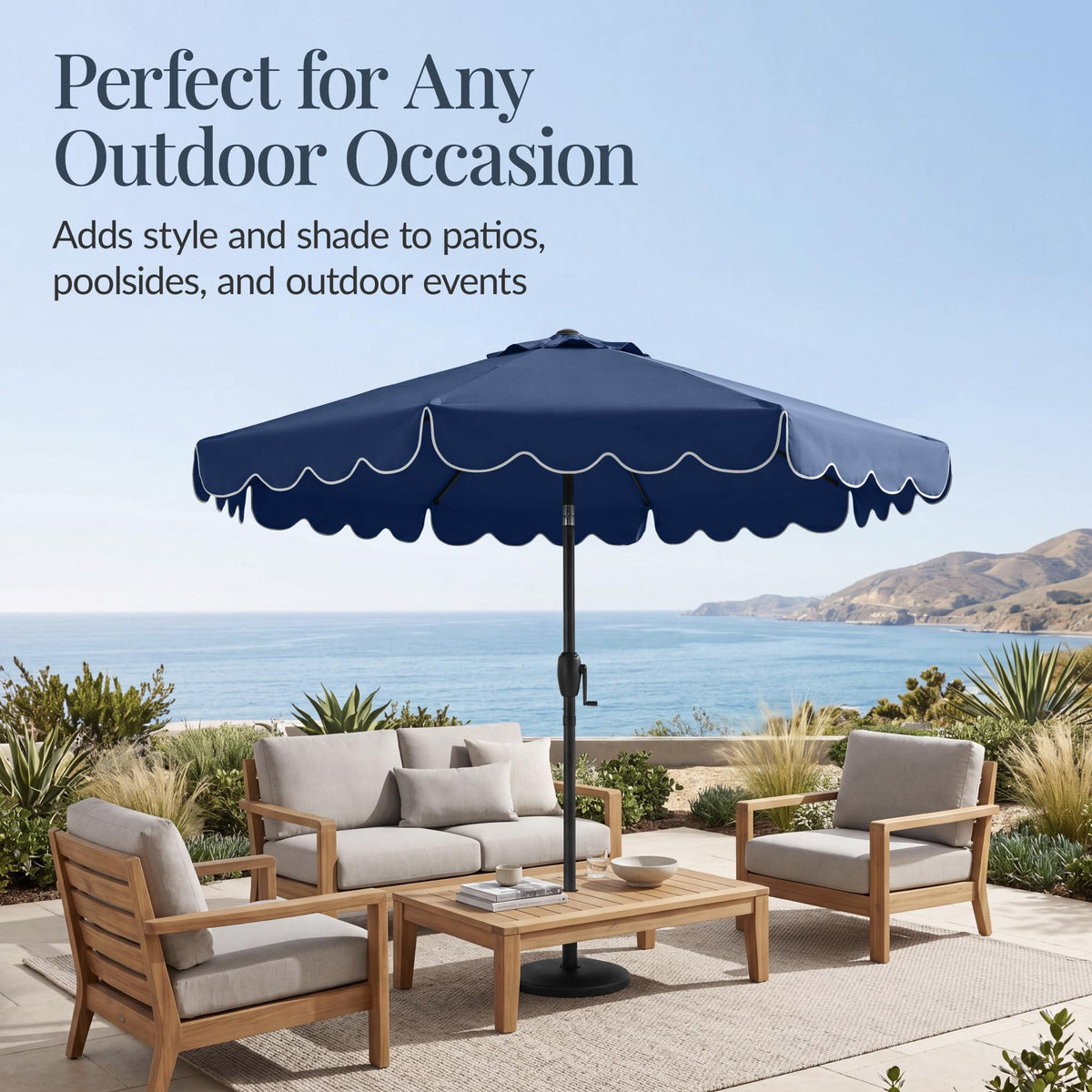 9ft Navy Patio Market Umbrella with Crank & Tilt W300
