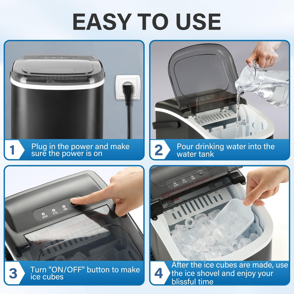 Countertop Ice Maker with Self-Cleaning, Ice Spoon and Basket, Black F841710