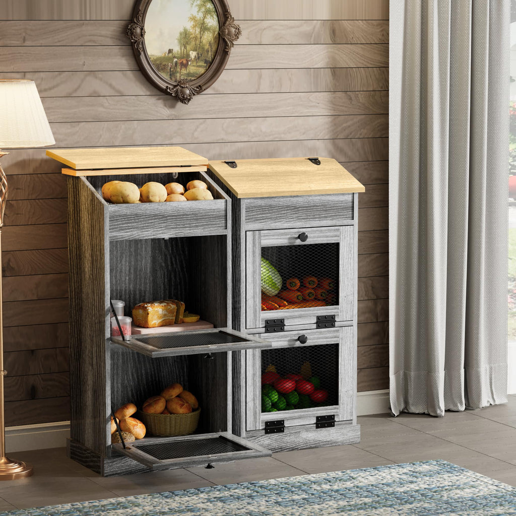 Wooden Potato and Onion Storage Bin with Lid G9057