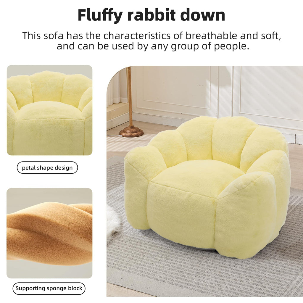 Large Yellow Faux Fur Bean Bag Chair J3047