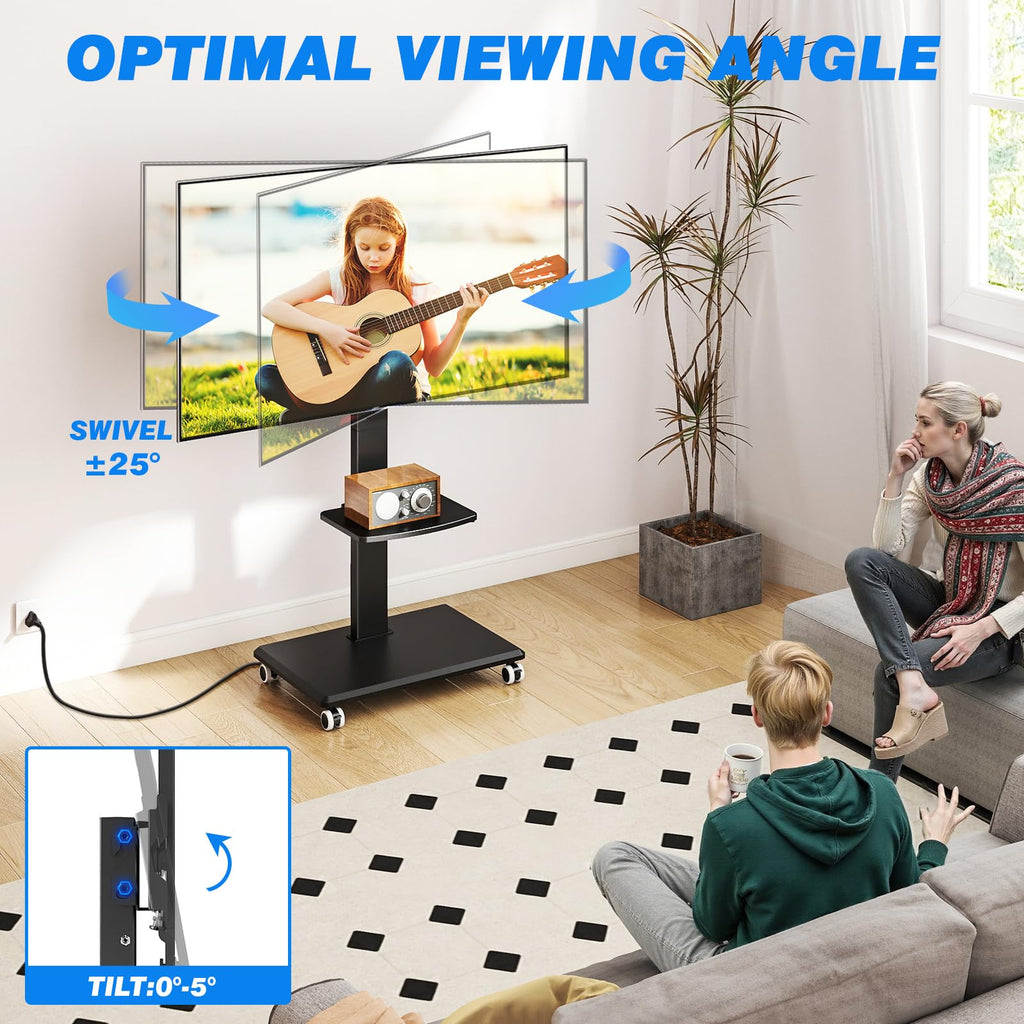 Black Mobile TV Stand 32-75 Inch with Power Outlet and Shelf X25934
