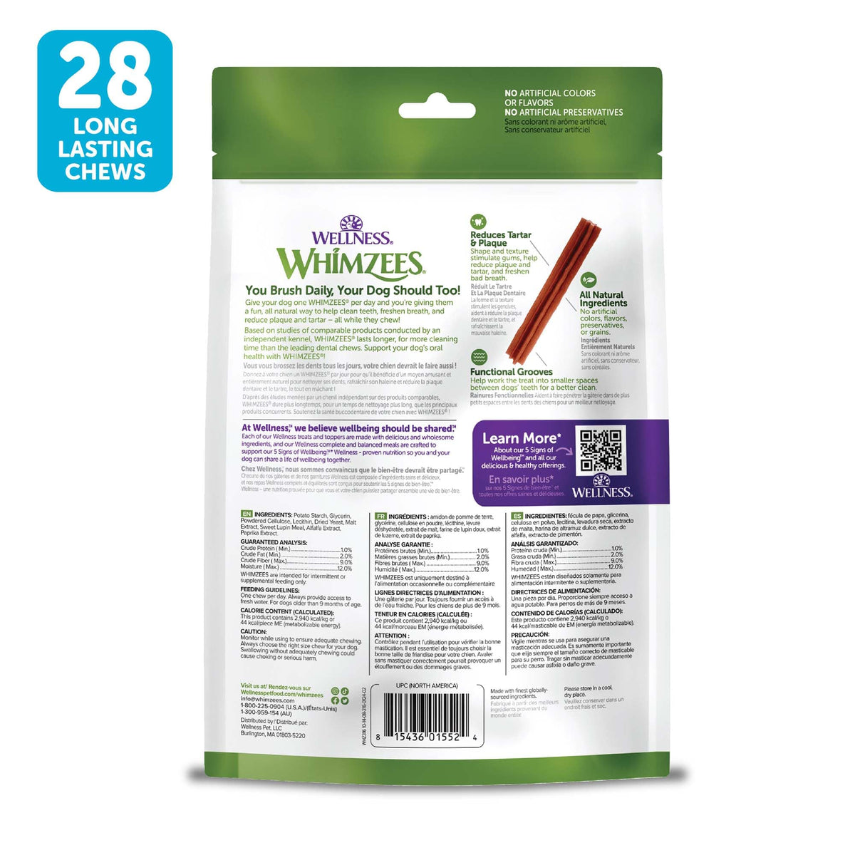 Natural Dog Dental Treat Chews Small Size Sticks 14.81 oz Bag 28 Count B316
