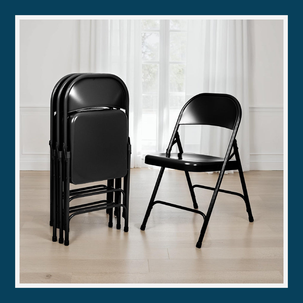 Black Steel Folding Chairs 4-Pack N995