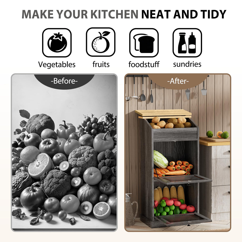 Wooden Potato and Onion Storage Bin with Lid G9057