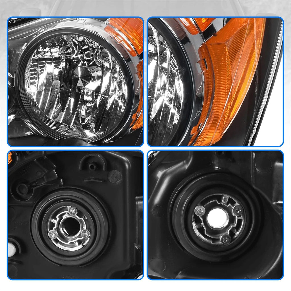 2008-2010 Honda Odyssey Headlights Assembly Black Housing Amber Reflector Driver Passenger Side V524