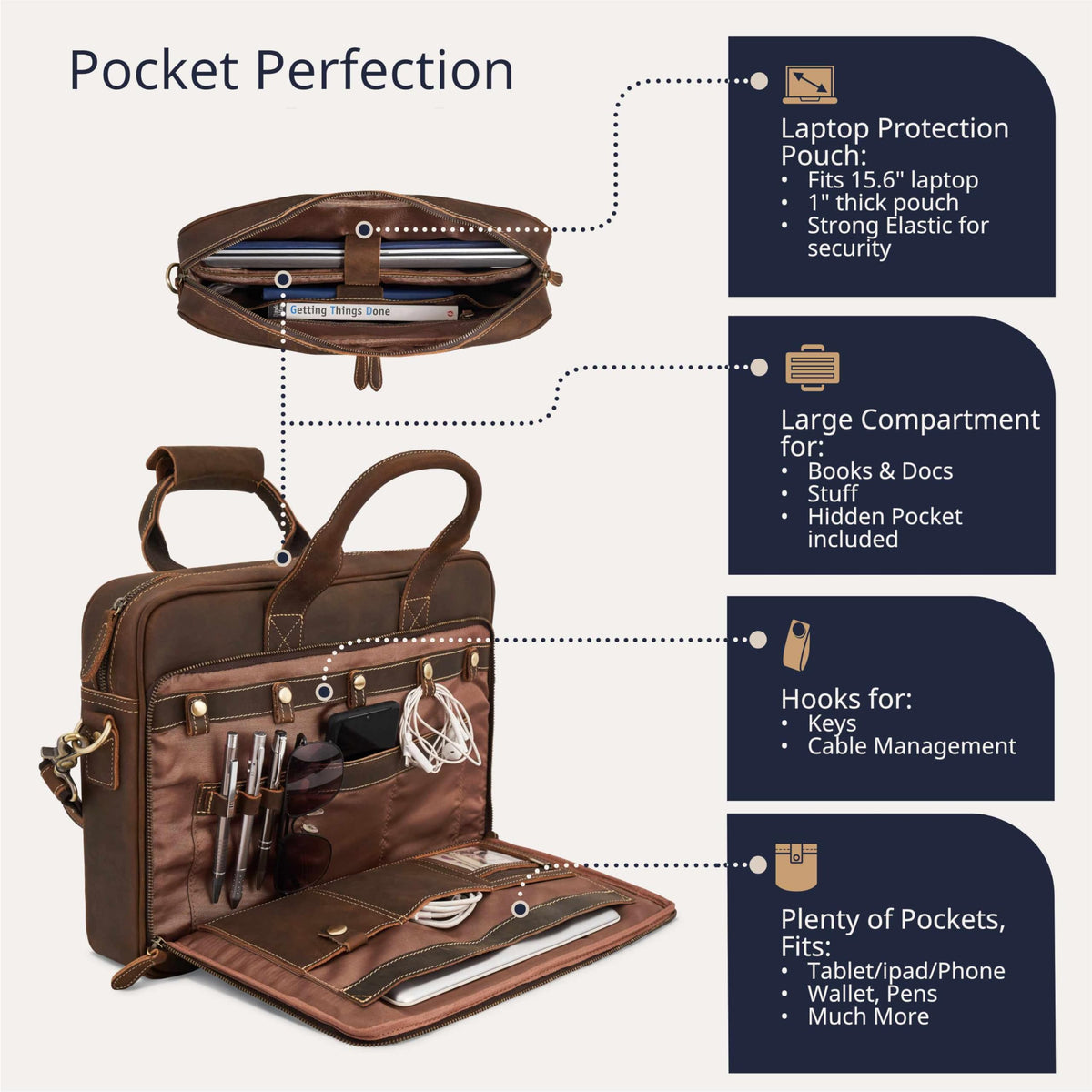 Full-Grain Leather Laptop Briefcase B42383