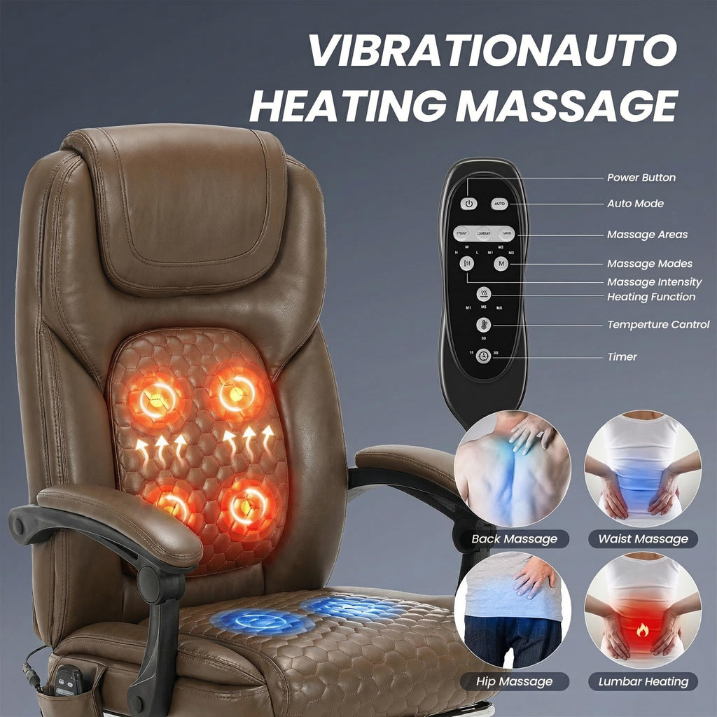 Brown Leather Massage Office Chair with Heat and Footrest K78964