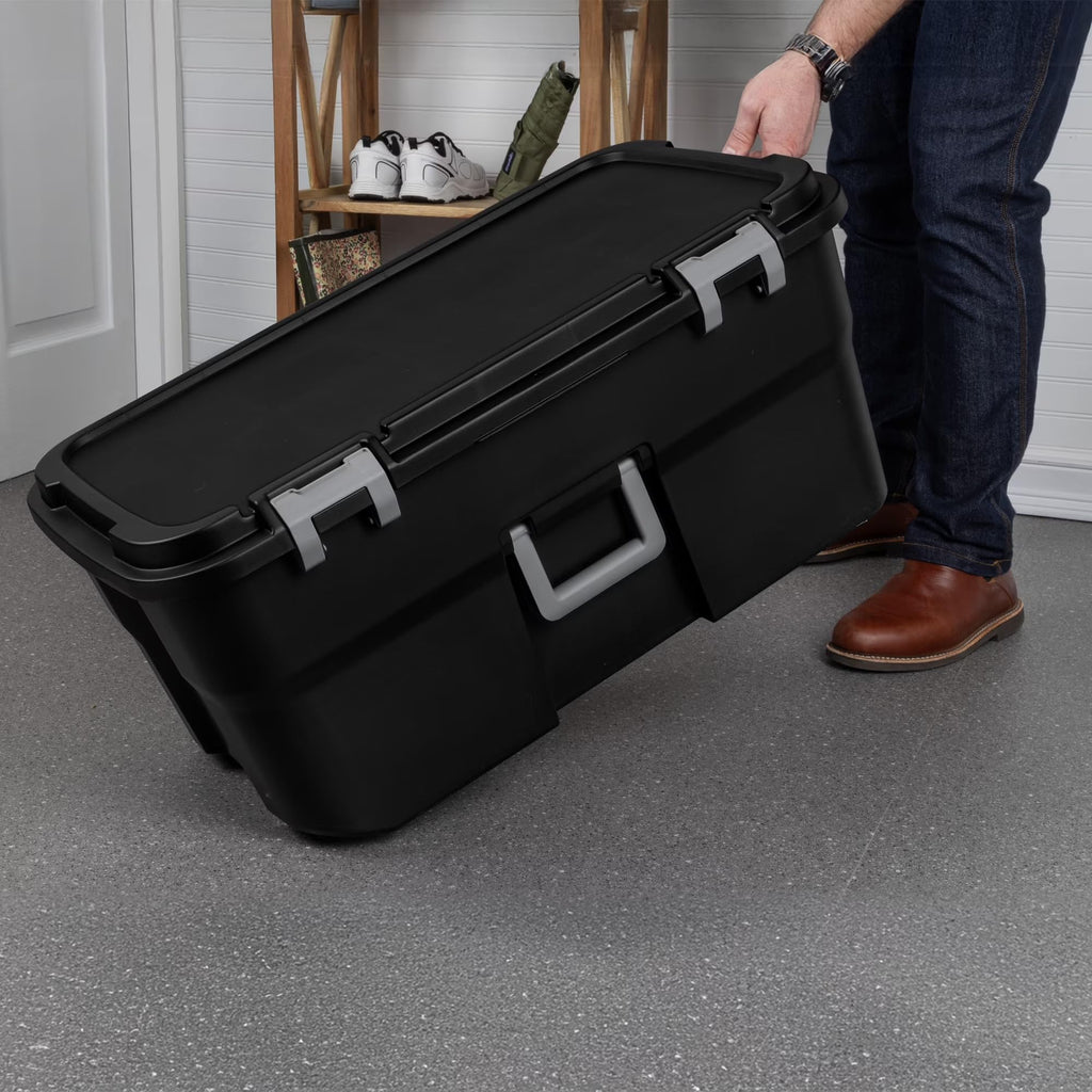 22 Gallon Black Wheeled Plastic Storage Trunk with Lids T90858