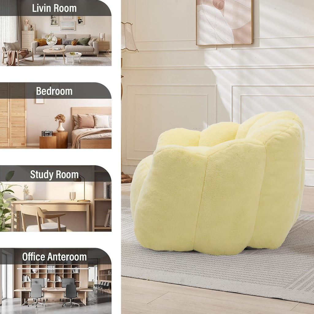 Large Yellow Faux Fur Bean Bag Chair J3047