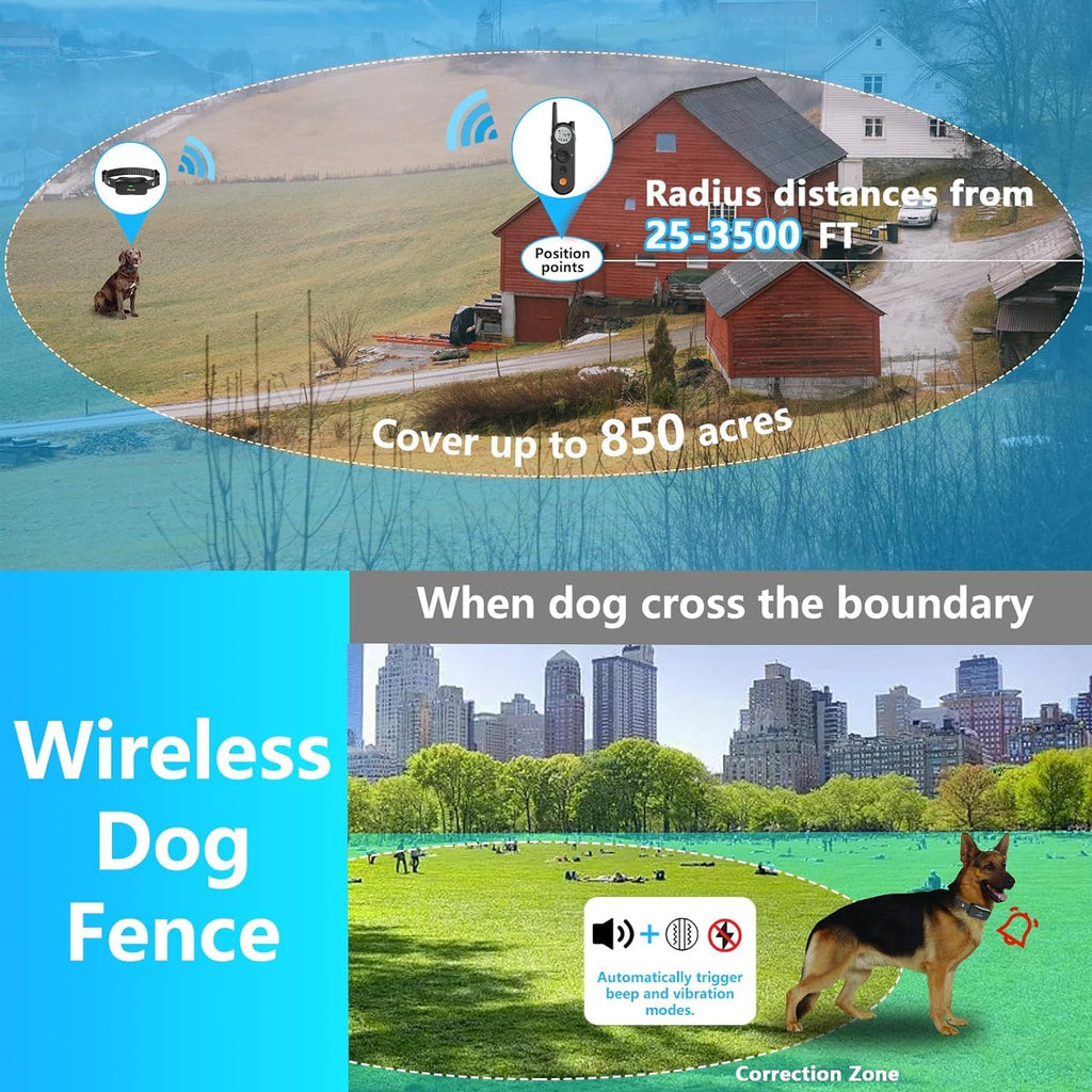 Wireless Dog Fence & Training Collar for 2 Dogs, IPX7 Waterproof, Black L797854
