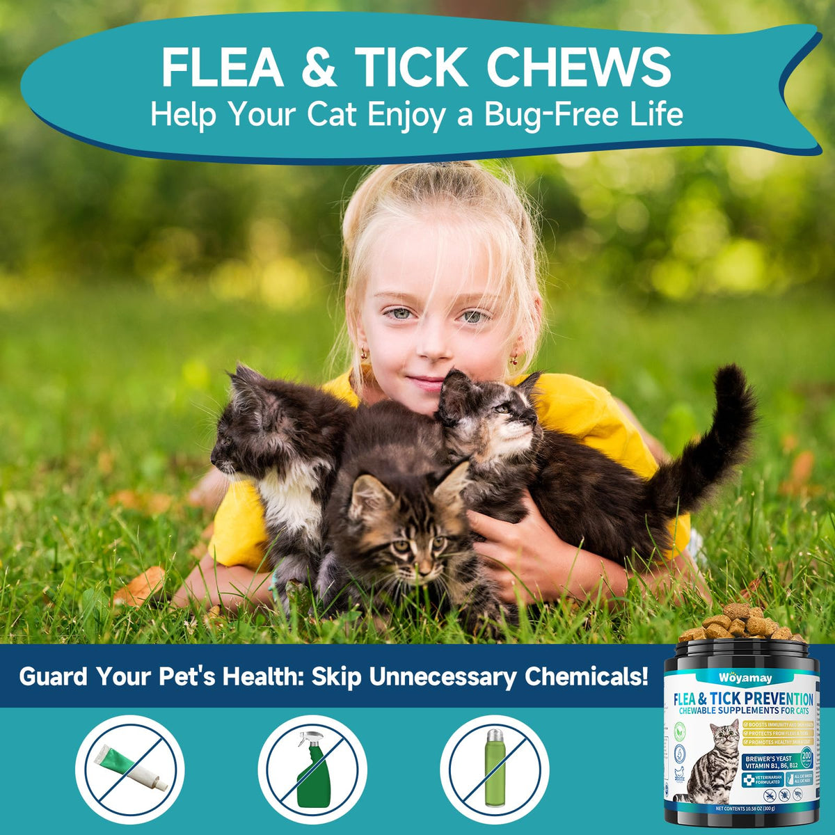 Natural Flea & Tick Prevention Bundle for Cats & Dogs, 200 Chews + Herbal Drops T913528