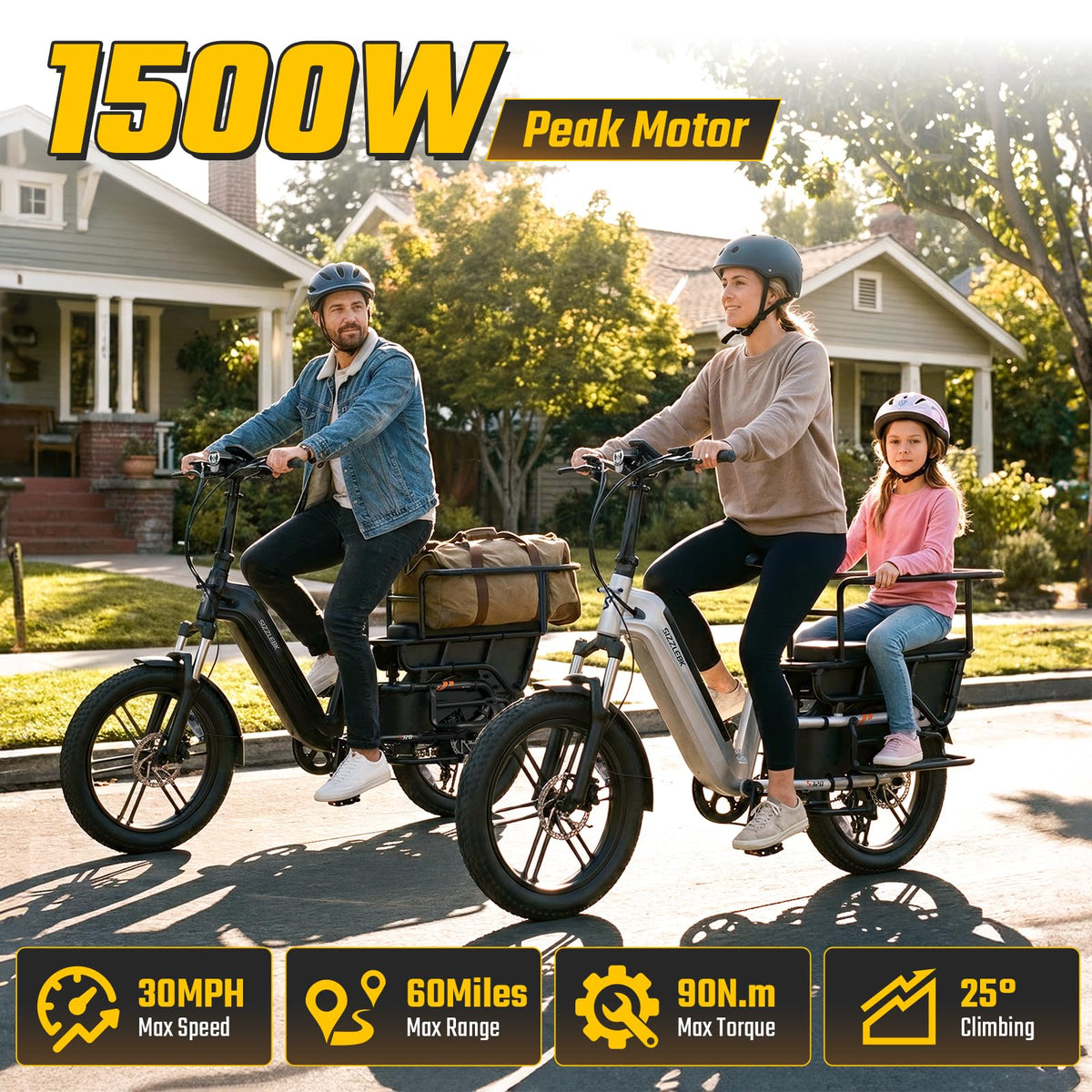 Electric Bike with Seat, 1500W Motor 20" Fat Tire, 48V 15Ah Battery V3641