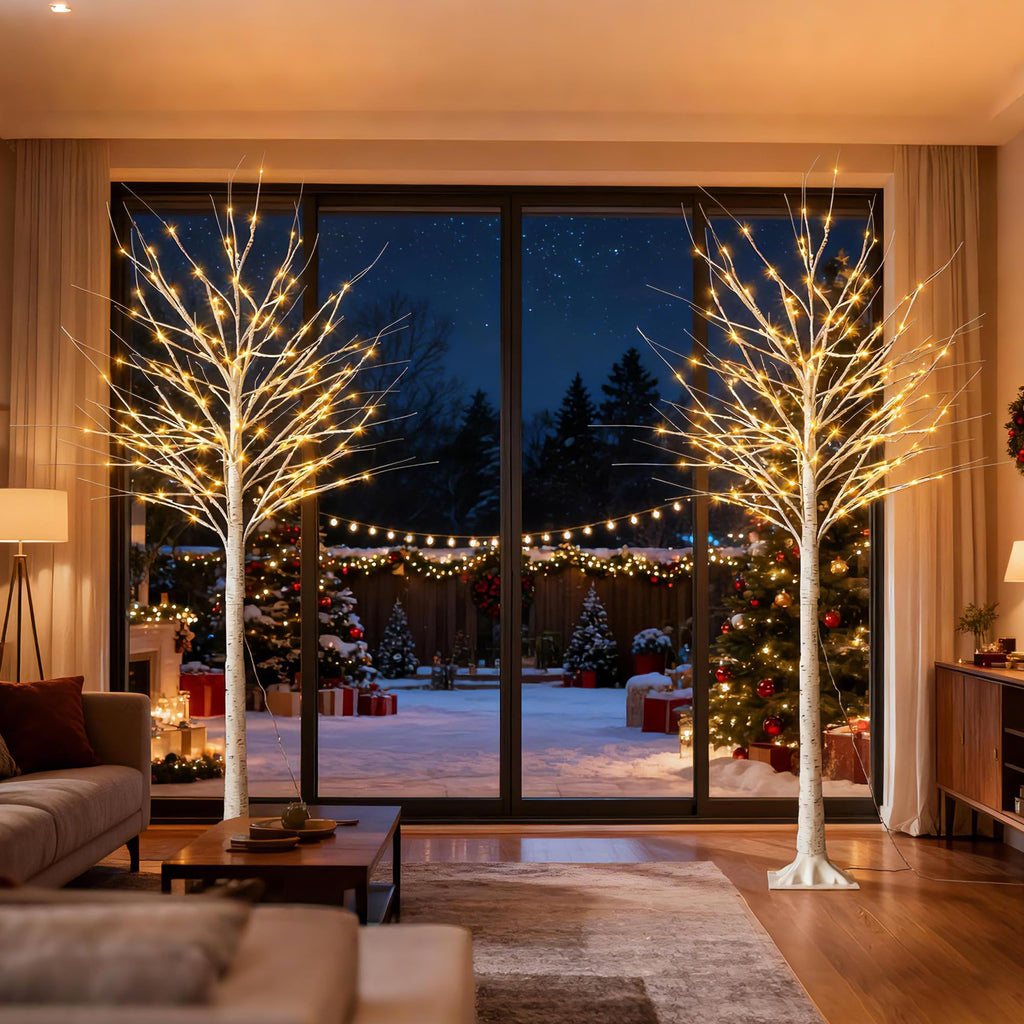 White Birch Tree with Lights, 2PCS Q441974