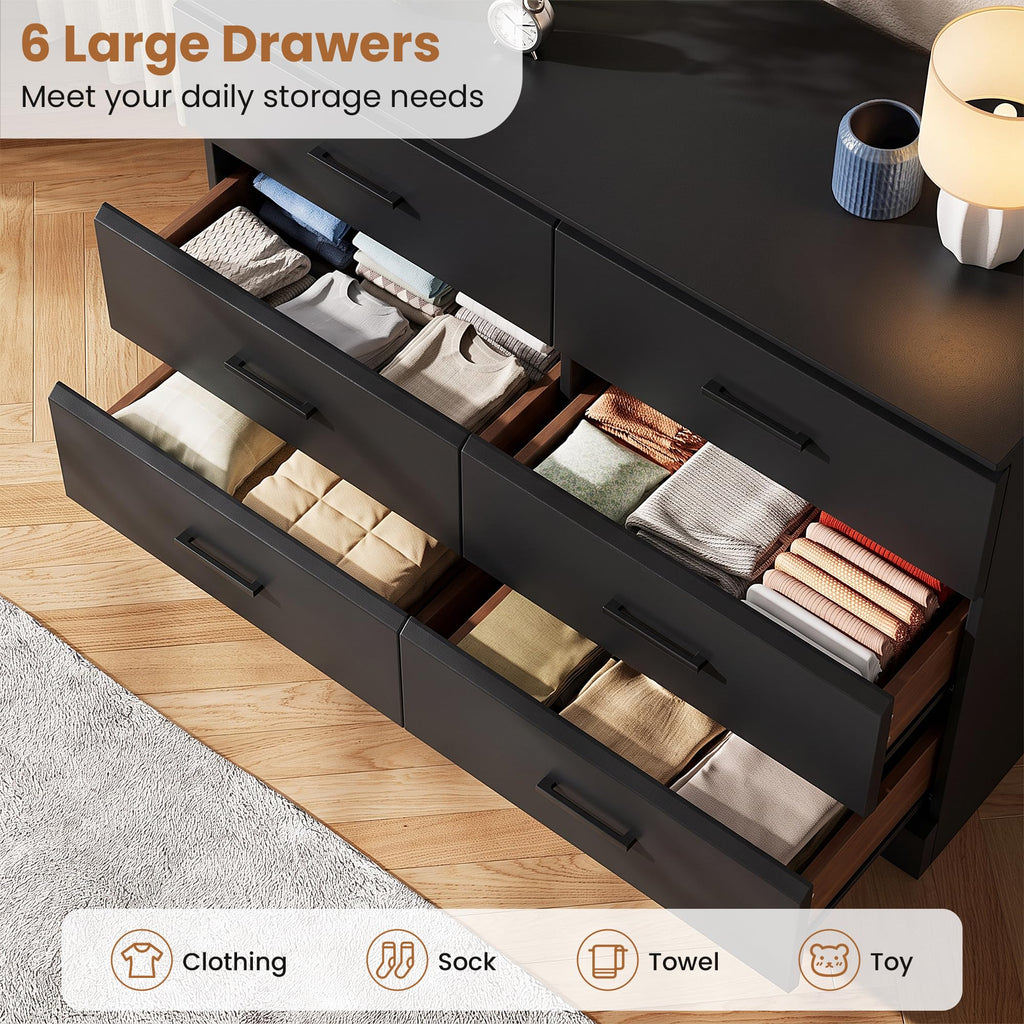 Black 6 Drawer Wood Dresser Y870