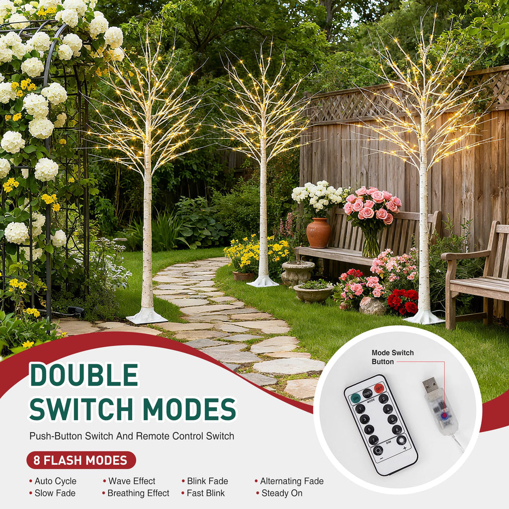 White Birch Tree with Lights, 2PCS Q441974