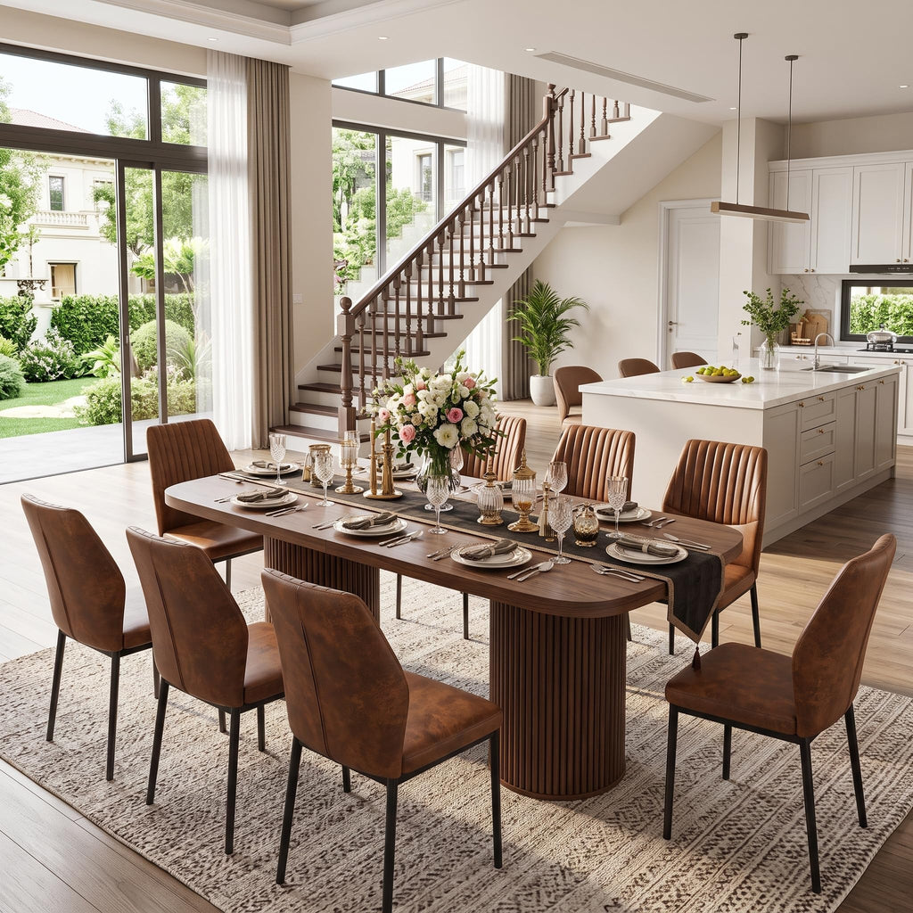79" Rectangular Wood Dining Table Set for 8 with Cushioned Chairs B453
