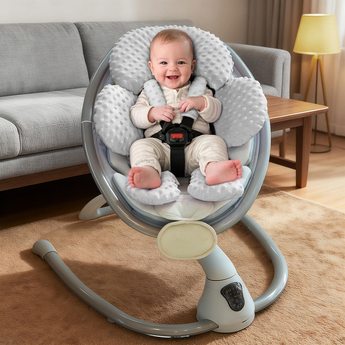 Infant Car Seat Head Neck Body Support, Ultra-Soft Minky Microfiber, 2-in-1 Reversible, Gray L29350
